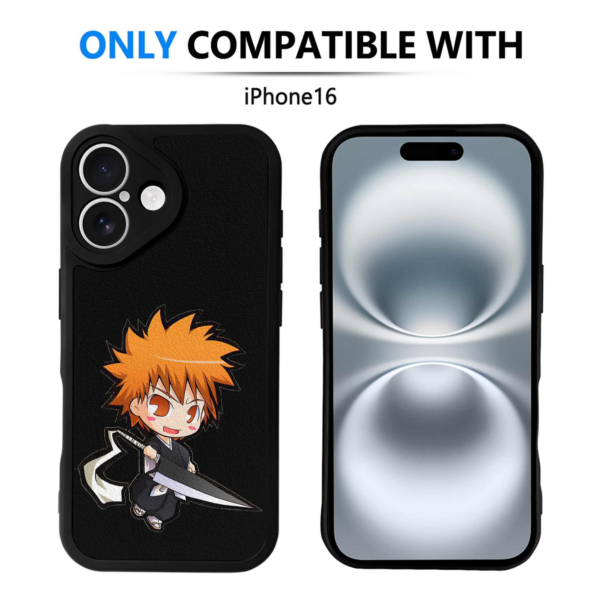 （画像用） ブリーチ 黒崎一護（くろさき いちご）BLEACH Kurosaki Ichigo 【iPhone 16シリーズ対応】シリコンスマホケース（レザー調） 材質：シリコン